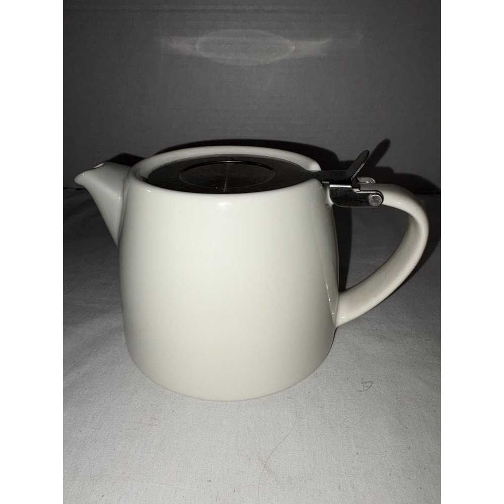 FORLIFE White Stump Teapot Ceramic with Stainless Steel Hinged Lid 18oz
